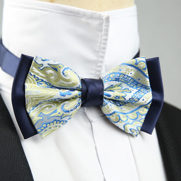 Papillon da sposo a doppio strato con motivo floreale Paisley da uomo