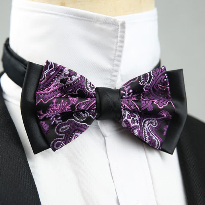 Papillon da sposo a doppio strato con motivo floreale Paisley da uomo