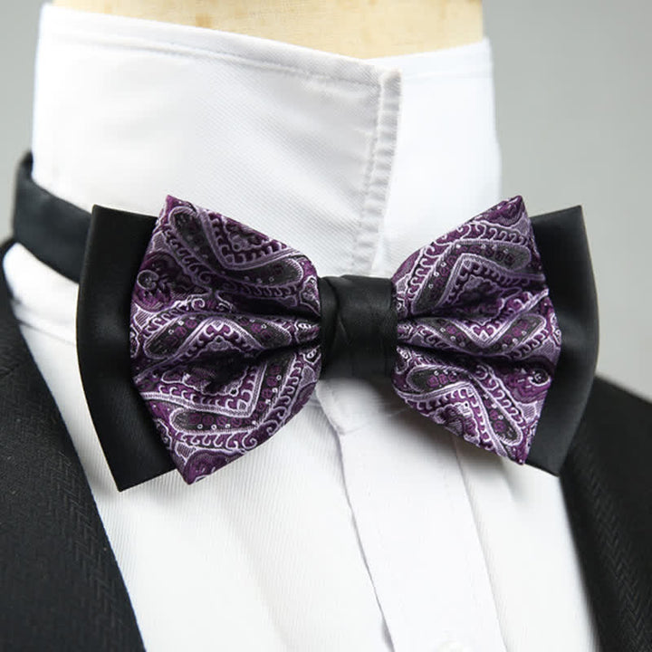 Papillon da sposo a doppio strato con motivo floreale Paisley da uomo