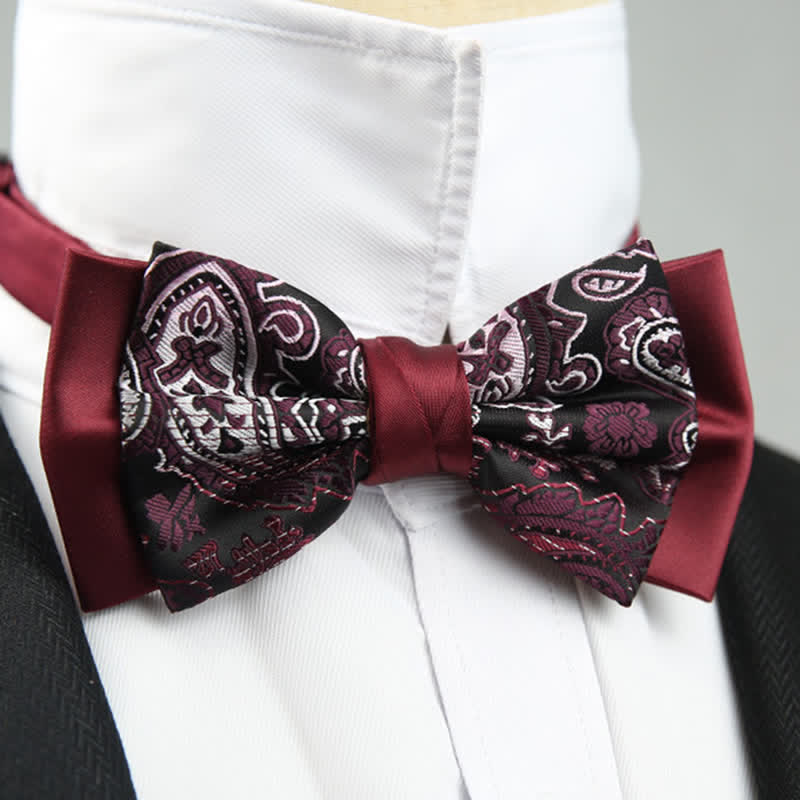 Papillon da sposo a doppio strato con motivo floreale Paisley da uomo