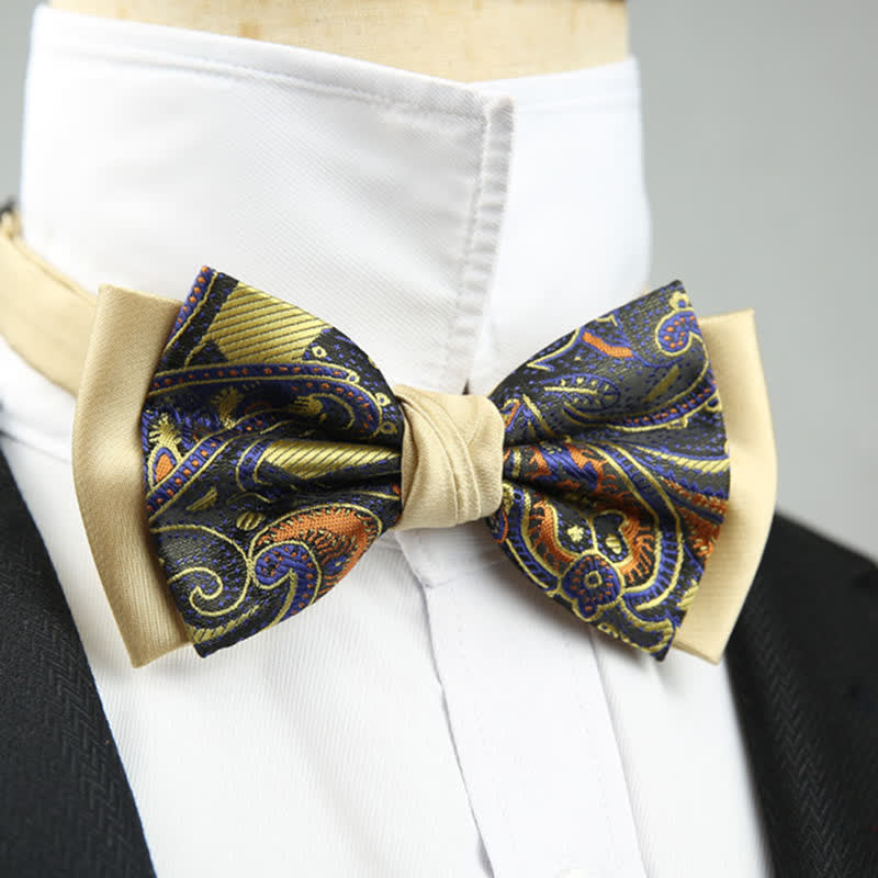 Papillon da sposo a doppio strato con motivo floreale Paisley da uomo