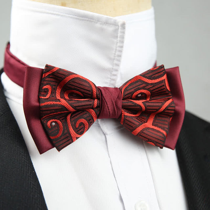 Papillon da sposo a doppio strato con motivo floreale Paisley da uomo