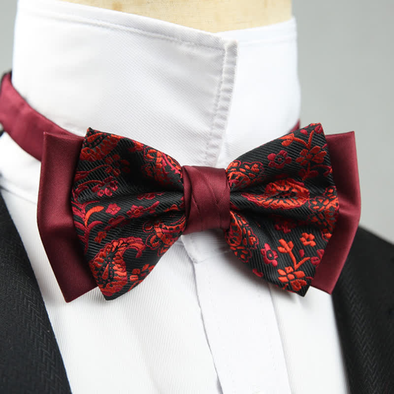 Papillon da sposo a doppio strato con motivo floreale Paisley da uomo