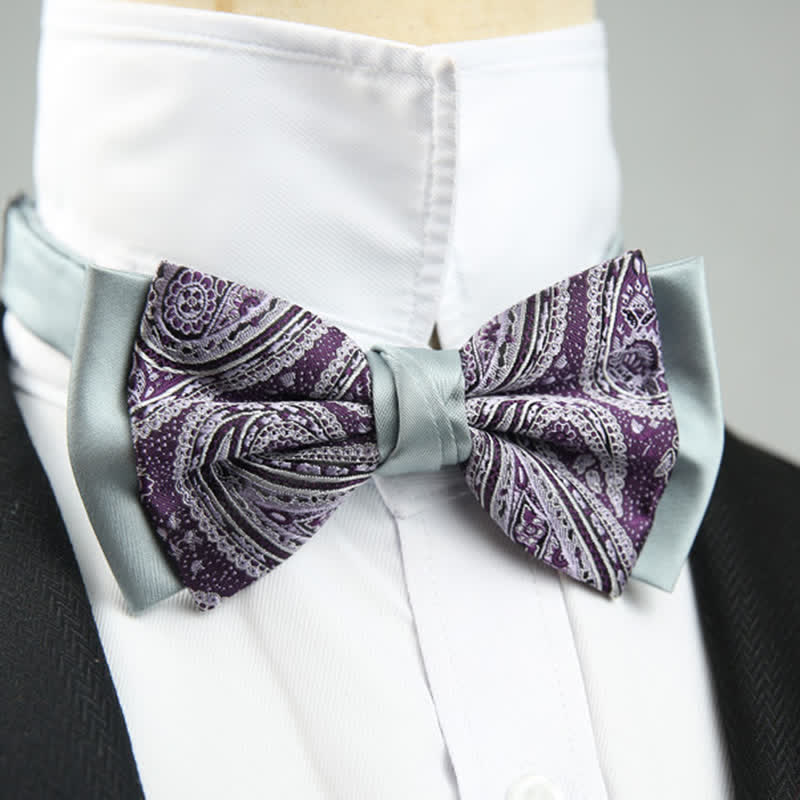 Papillon da sposo a doppio strato con motivo floreale Paisley da uomo