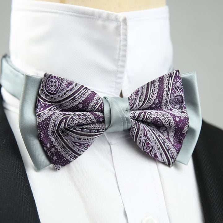 Papillon da sposo a doppio strato con motivo floreale Paisley da uomo