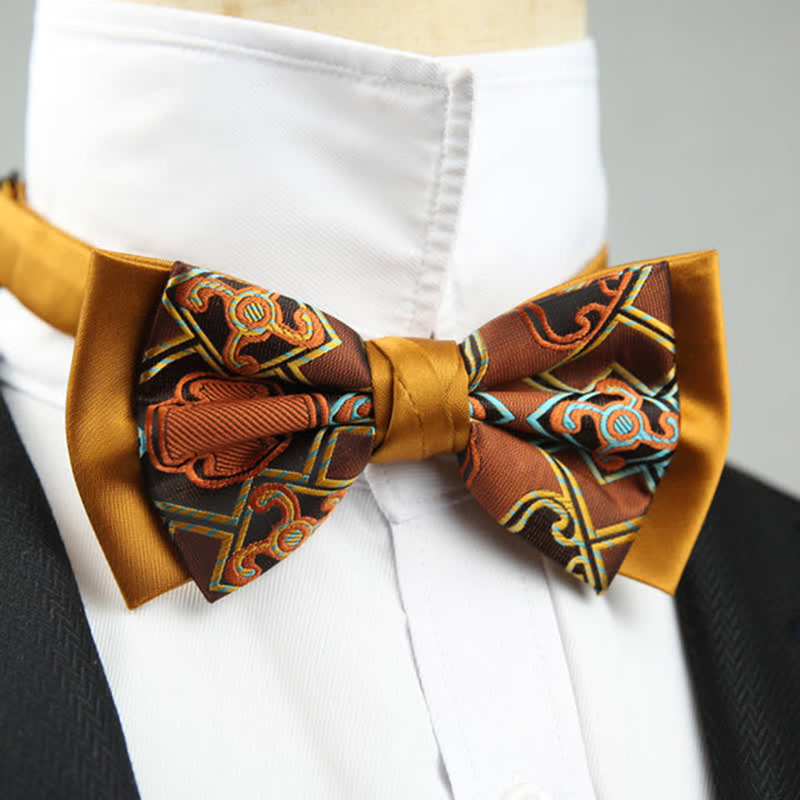 Papillon da sposo a doppio strato con motivo floreale Paisley da uomo