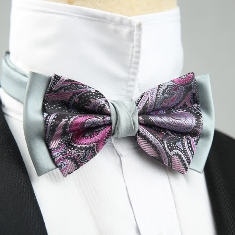 Papillon da sposo a doppio strato con motivo floreale Paisley da uomo