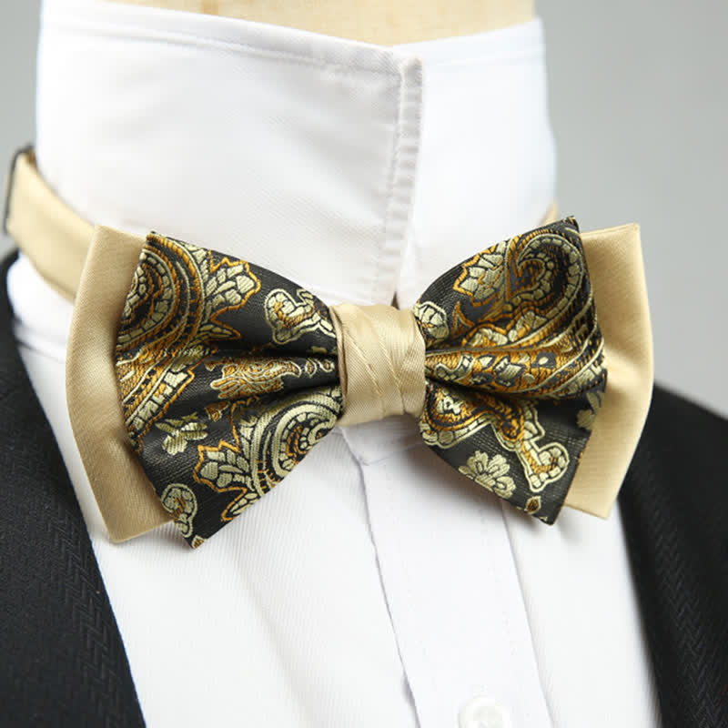 Papillon da sposo a doppio strato con motivo floreale Paisley da uomo