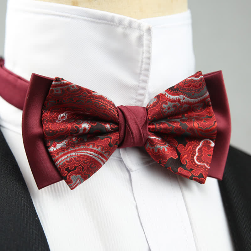 Papillon da sposo a doppio strato con motivo floreale Paisley da uomo
