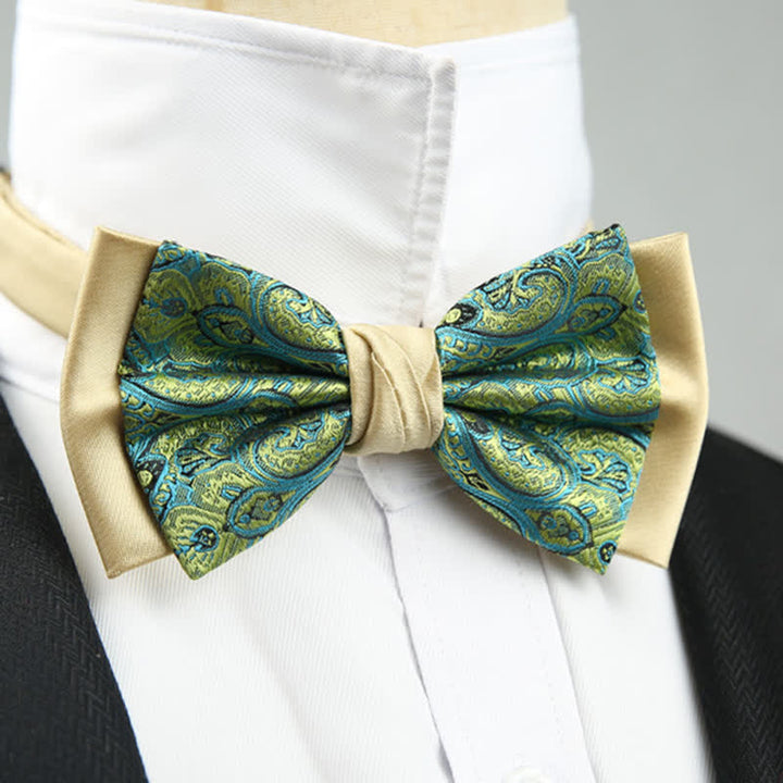 Papillon da sposo a doppio strato con motivo floreale Paisley da uomo