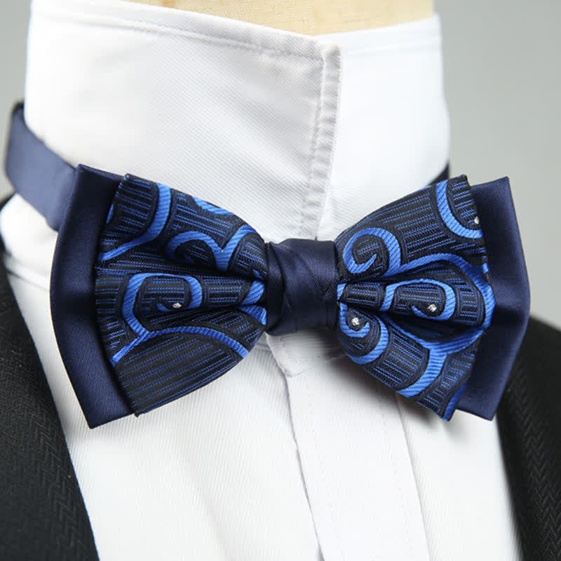 Papillon da sposo a doppio strato con motivo floreale Paisley da uomo