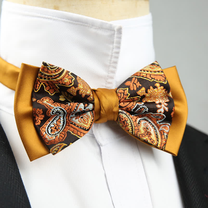Papillon da sposo a doppio strato con motivo floreale Paisley da uomo