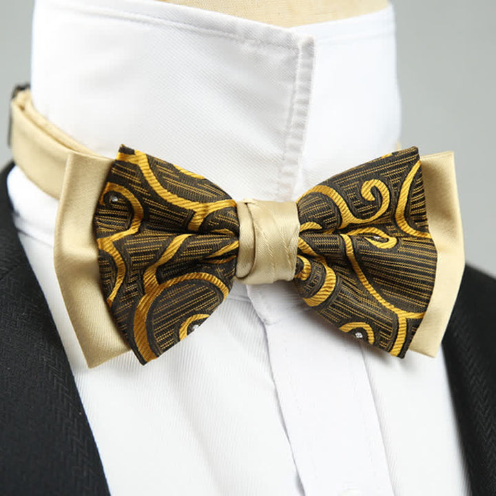 Papillon da sposo a doppio strato con motivo floreale Paisley da uomo