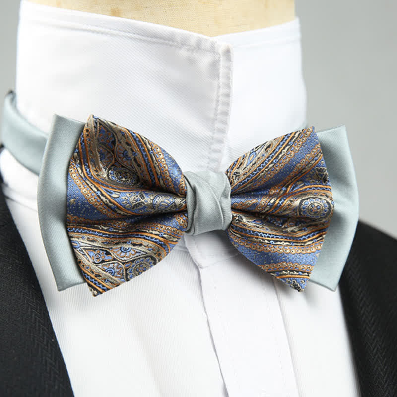 Papillon da sposo a doppio strato con motivo floreale Paisley da uomo