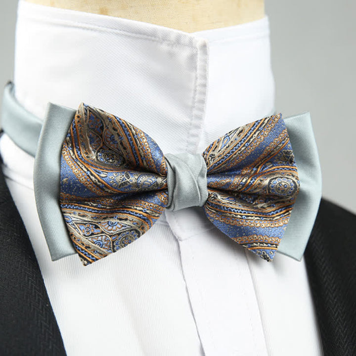 Papillon da sposo a doppio strato con motivo floreale Paisley da uomo