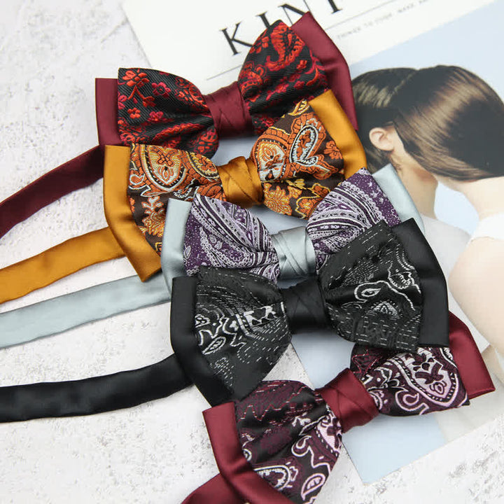 Papillon da sposo a doppio strato con motivo floreale Paisley da uomo