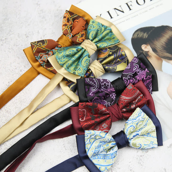 Papillon da sposo a doppio strato con motivo floreale Paisley da uomo