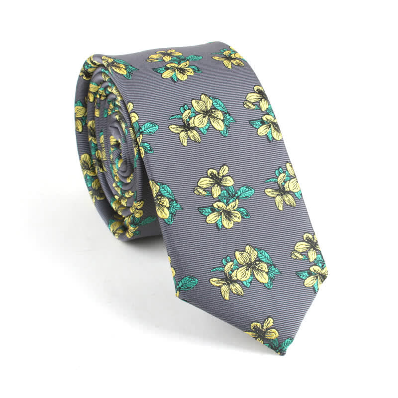 Cravatta da uomo classica chic da gentiluomo, modello sottile, floreale - Grigio - image 0