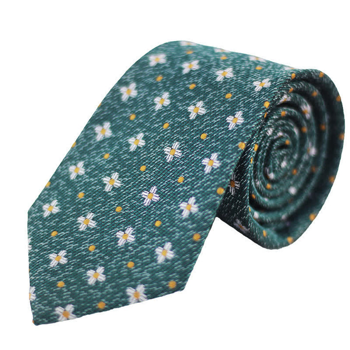Cravatta floreale a pois con margherite verde scuro da uomo