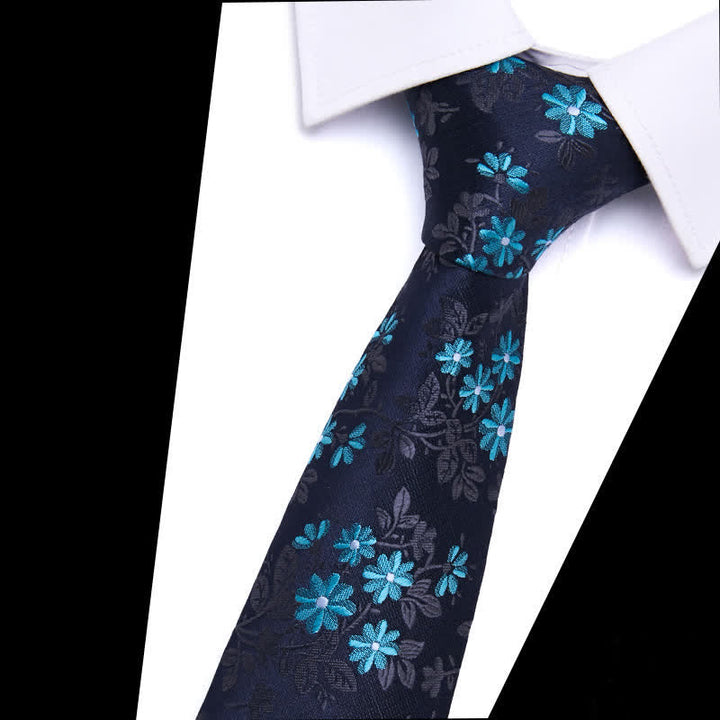 Cravatta elegante da uomo con motivo floreale blu navy