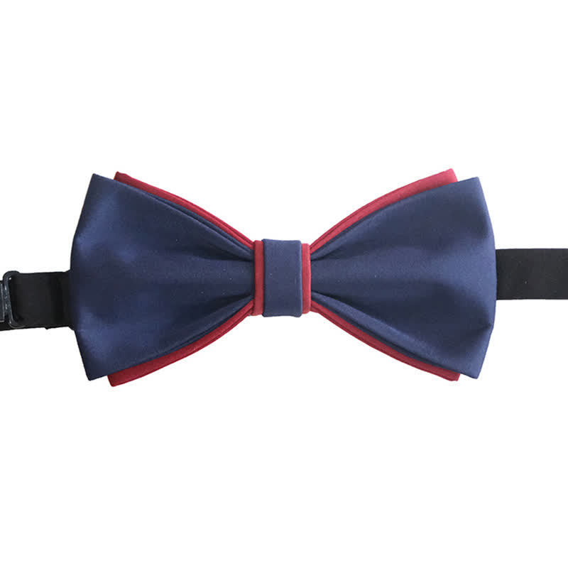 Papillon da uomo a doppio strato, blu navy e bordeaux, bicolore - image 3