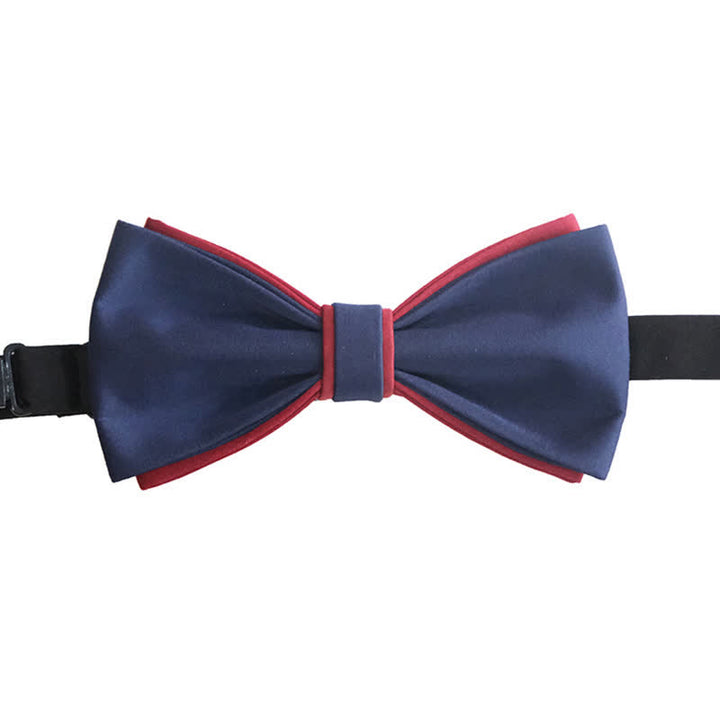 Papillon da uomo a doppio strato, blu navy e bordeaux, bicolore - image 3