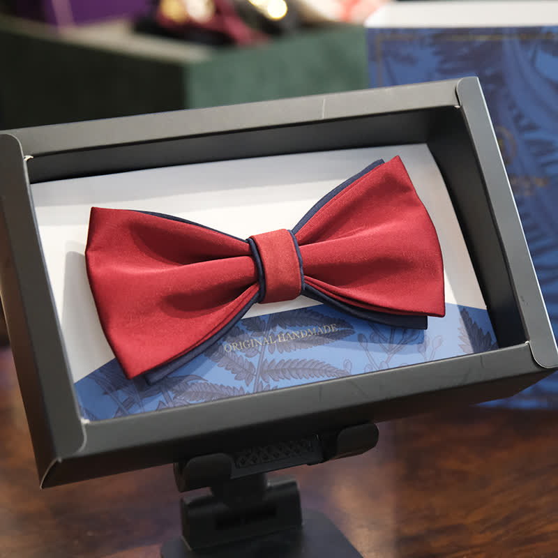 Papillon da uomo a doppio strato, blu navy e bordeaux, bicolore