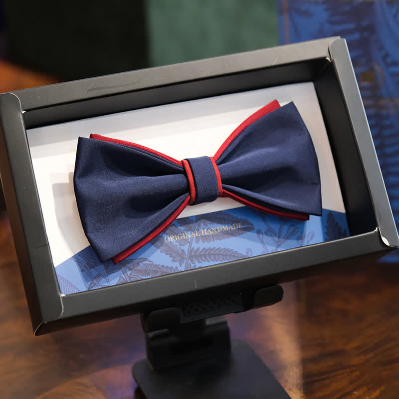 Papillon da uomo a doppio strato, blu navy e bordeaux, bicolore