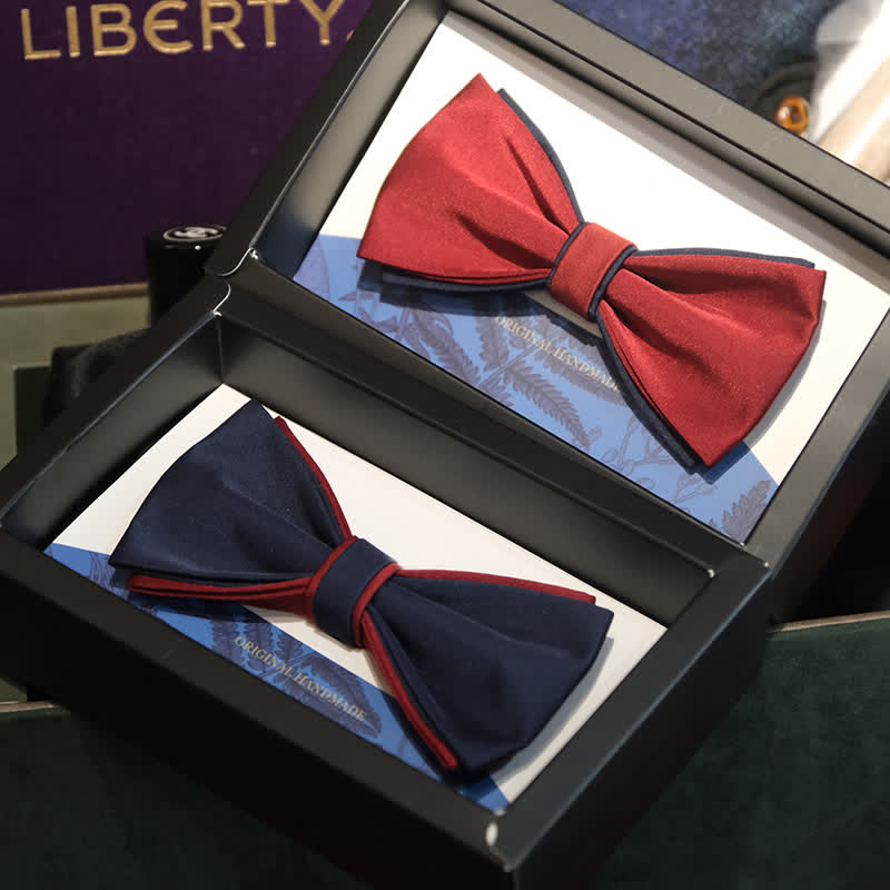 Papillon da uomo a doppio strato, blu navy e bordeaux, bicolore