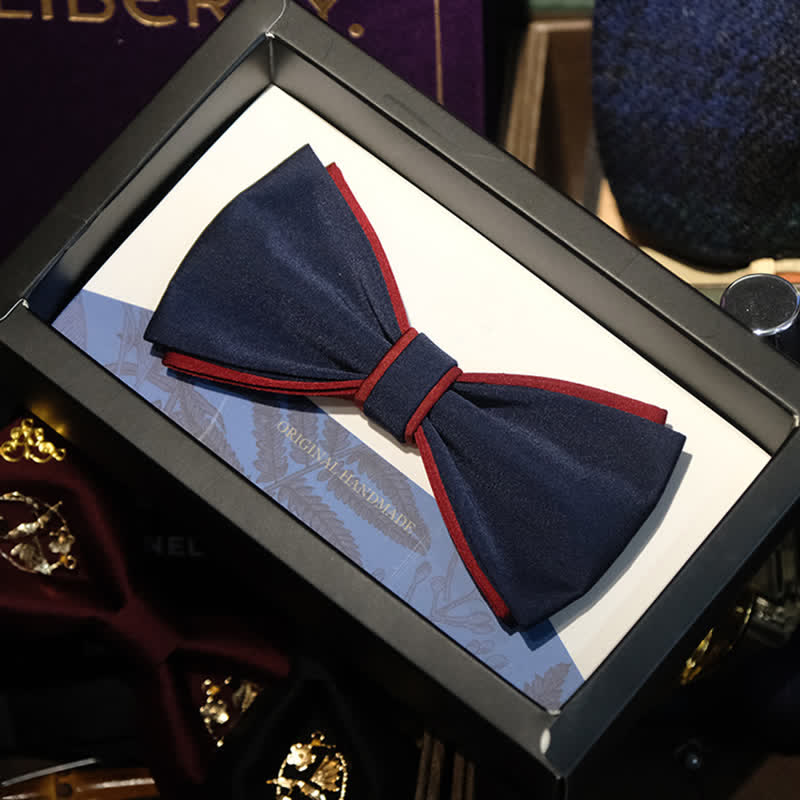 Papillon da uomo a doppio strato, blu navy e bordeaux, bicolore