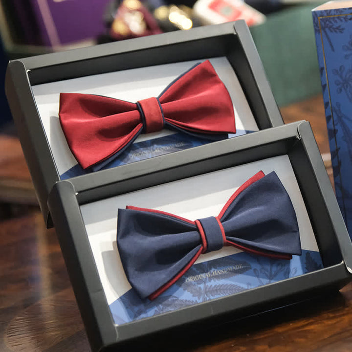 Papillon da uomo a doppio strato, blu navy e bordeaux, bicolore