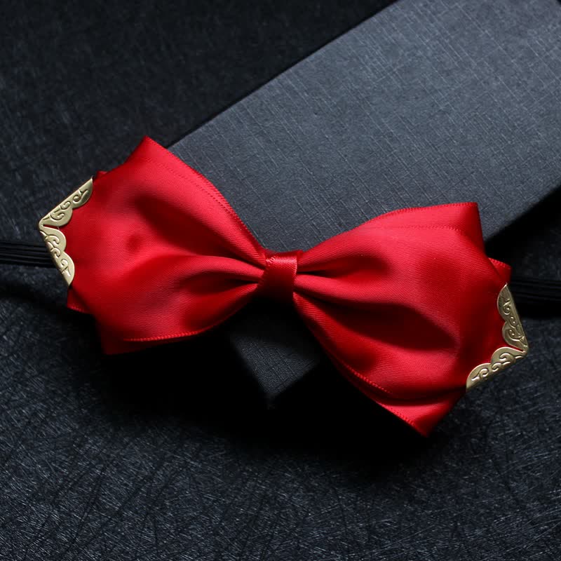 Papillon classico da uomo con punta dorata tinta unita - Rosso - image 0
