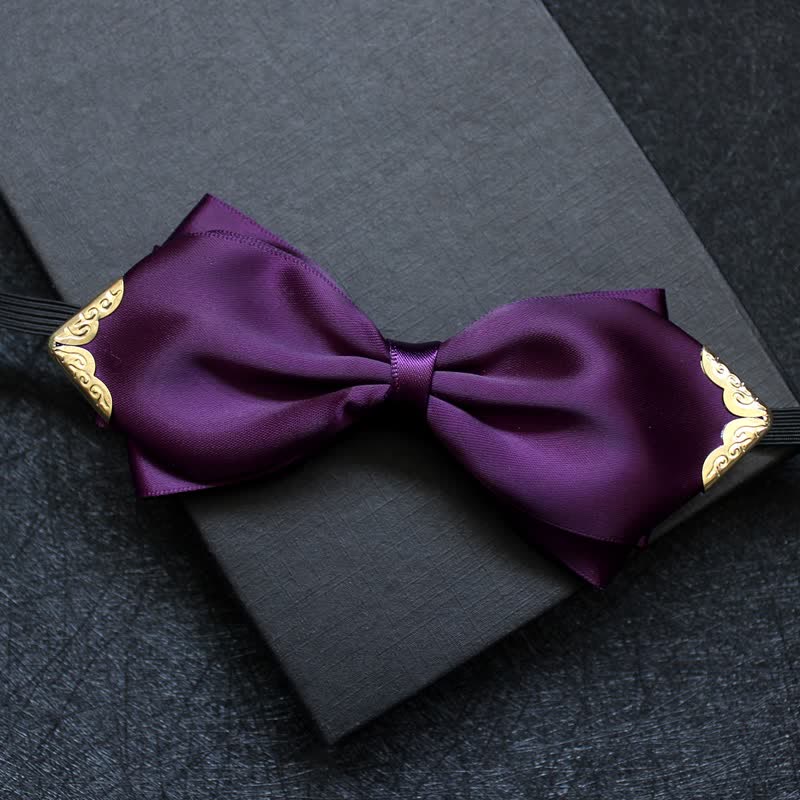 Papillon classico da uomo con punta dorata tinta unita - Viola - image 8