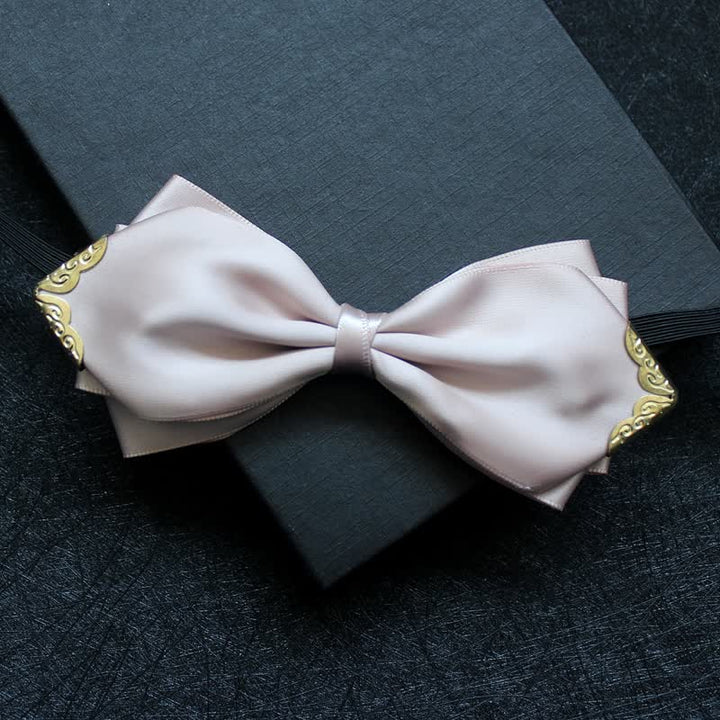 Papillon classico da uomo con punta dorata tinta unita - Beige - image 10