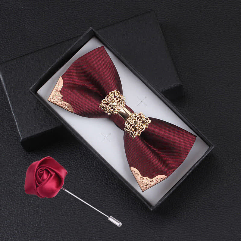 Set di 2 papillon alla moda con farfalla in metallo dorato da uomo - Borgogna - image 0