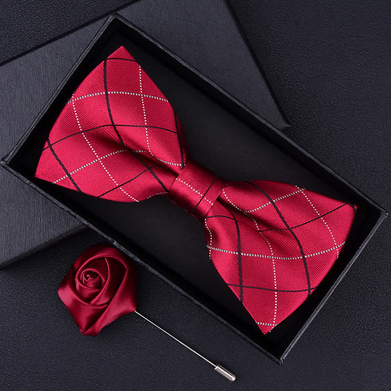 Set di 2 papillon con motivo scozzese in stile britannico da uomo - Rosso - image 0