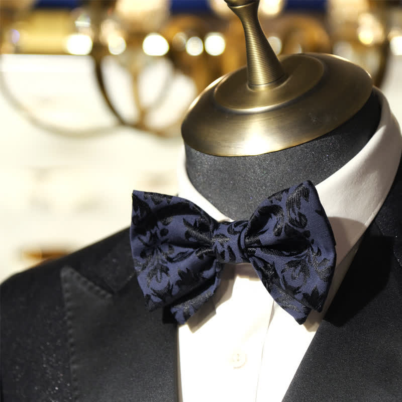 Papillon da uomo vintage blu scuro in jacquard per matrimonio