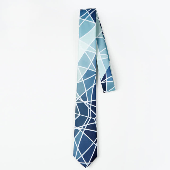 Cravatta da uomo con stampa geometrica blu e linea bianca