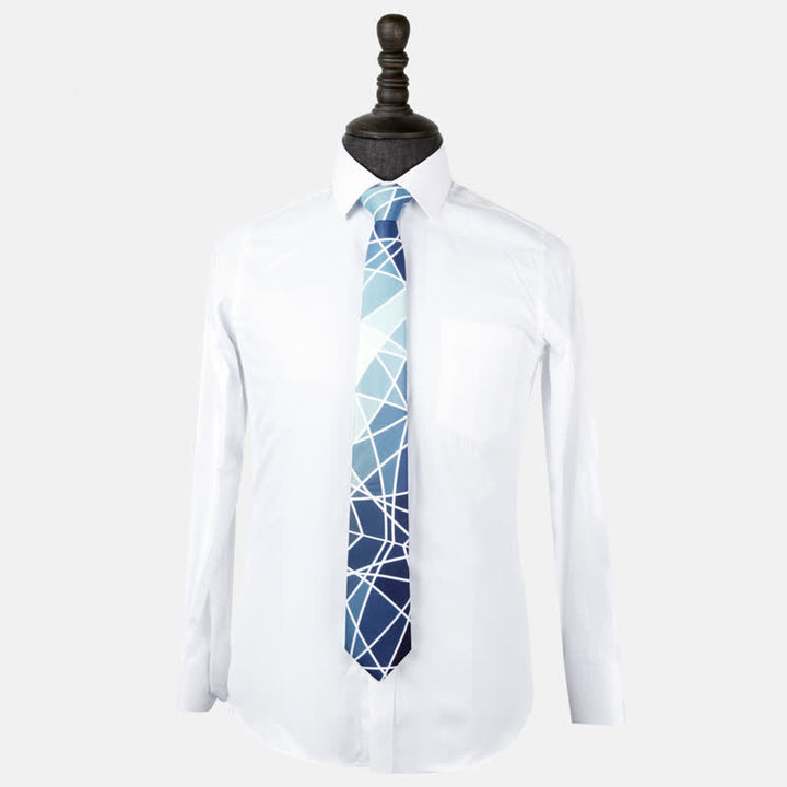 Cravatta da uomo con stampa geometrica blu e linea bianca