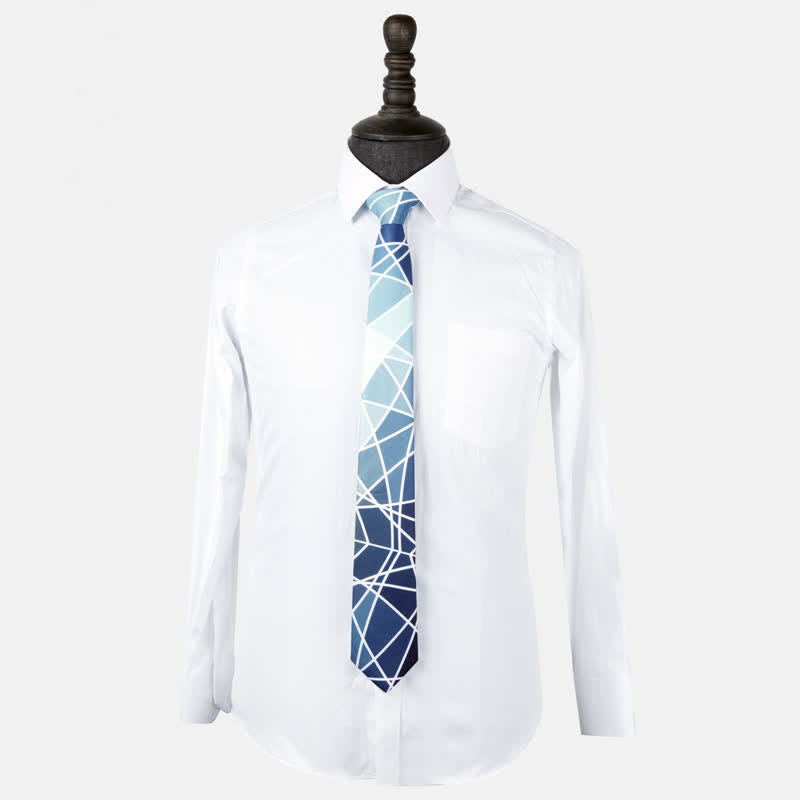 Cravatta da uomo con stampa geometrica blu e linea bianca - image 2