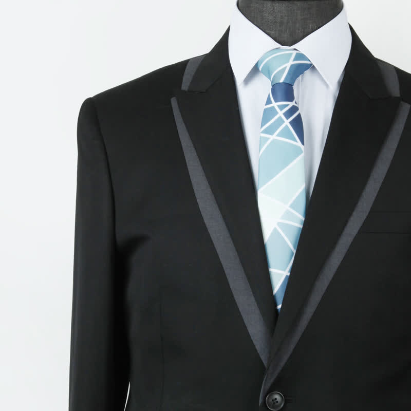 Cravatta da uomo con stampa geometrica blu e linea bianca