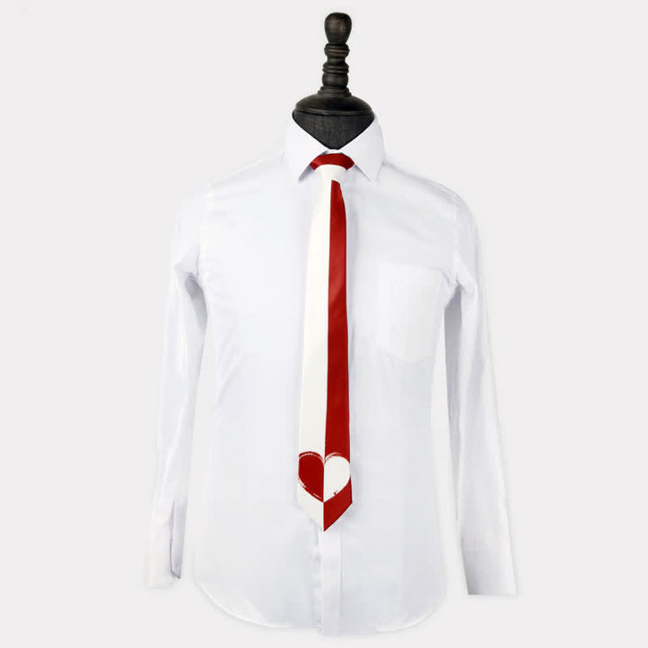Cravatta da uomo con cuori a contrasto rosso e bianco - image 1