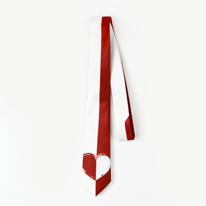Cravatta da uomo con cuori a contrasto rosso e bianco - image 2