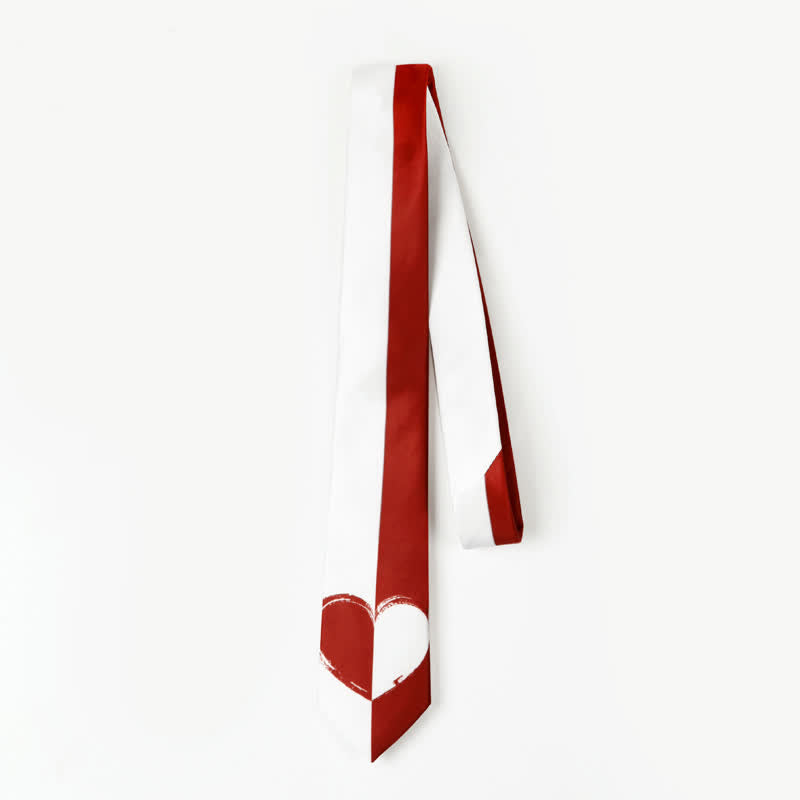 Cravatta da uomo con cuori a contrasto rosso e bianco