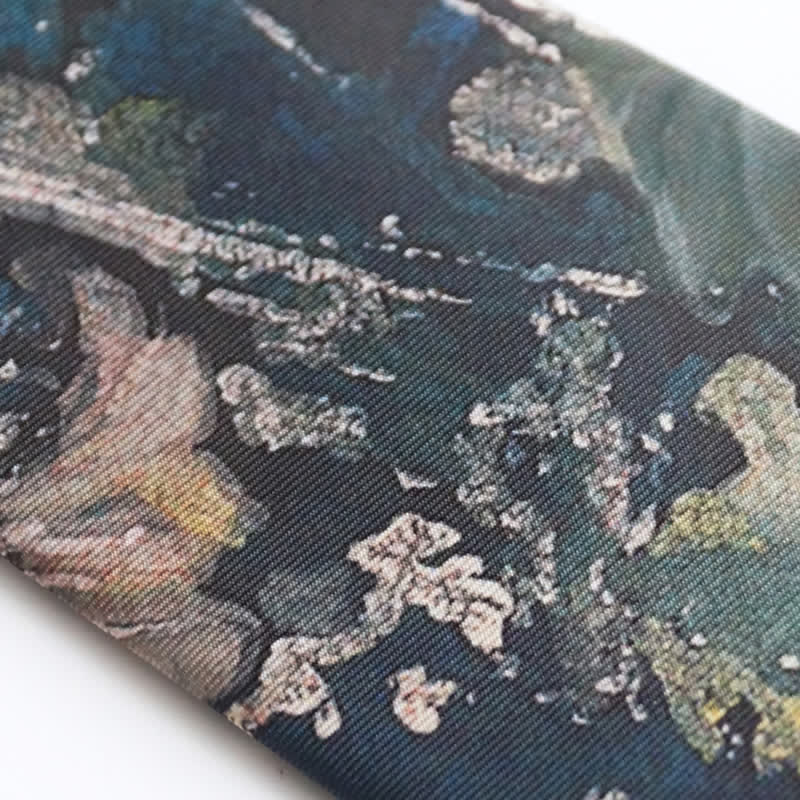 Cravatta da uomo con foglia di loto dipinta a olio blu e verde - image 3