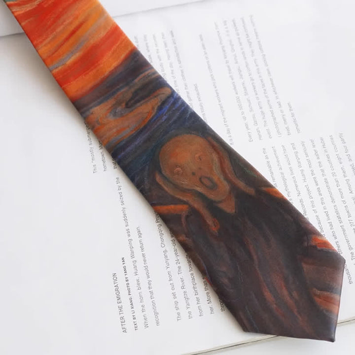 Cravatta da uomo rosso ruggine The Scream Oil Painting