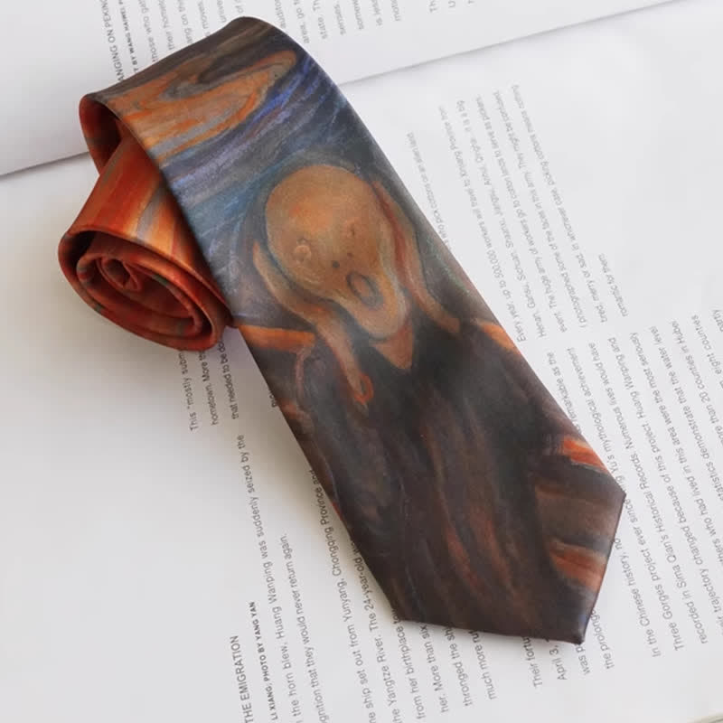 Cravatta da uomo rosso ruggine The Scream Oil Painting