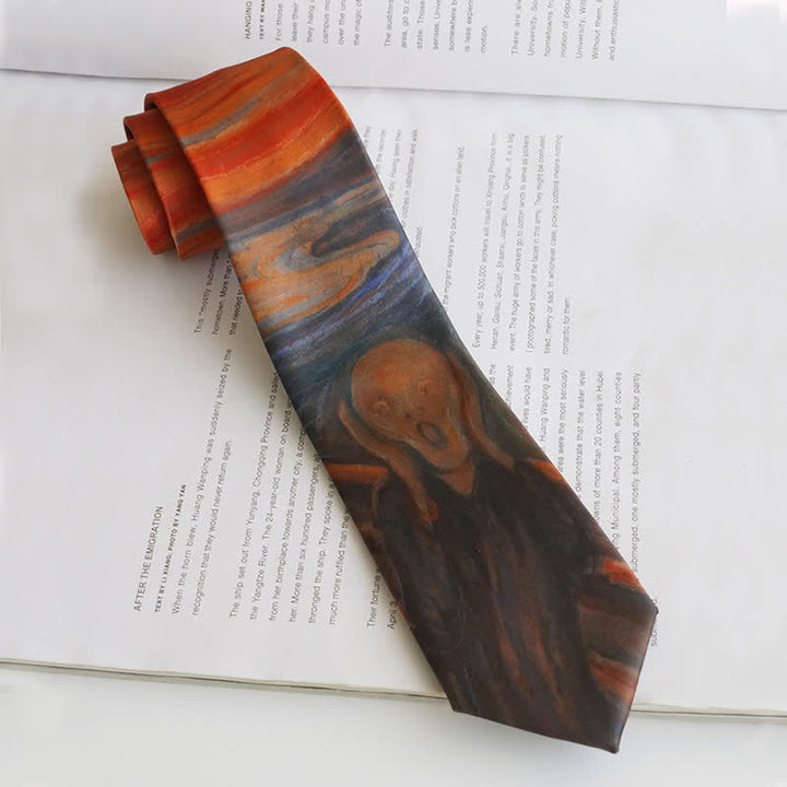 Cravatta da uomo rosso ruggine The Scream Oil Painting