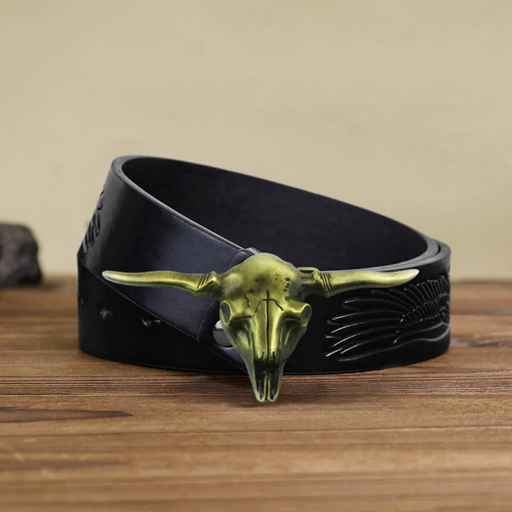 Cintura in pelle con fibbia a forma di toro Longhorn Western fai da te da uomo