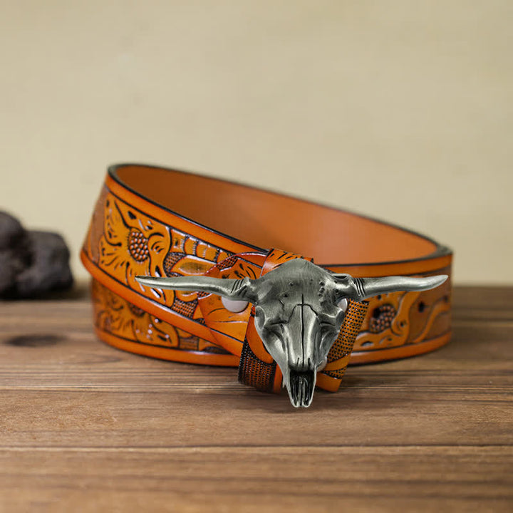 Cintura in pelle con fibbia a forma di toro Longhorn Western fai da te da uomo